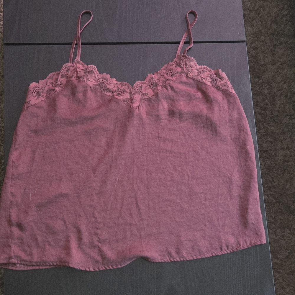 Pink Rose Dark Red Lace Trim Camisole